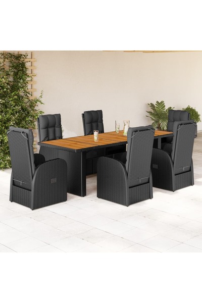 vidaxl Set mobilier de gradina cu perne, 7 piese, negru, poliratan