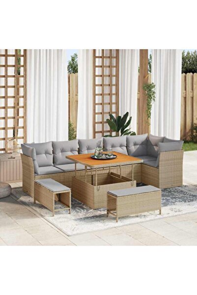 vidaxl Set de canapele pentru gradina 9 pcs Bej poliratan