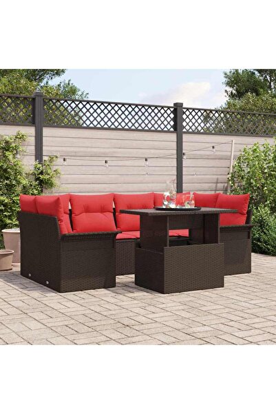 vidaxl Set de canapele pentru gradina cu perna 7 pcs Maro Poli Rattan