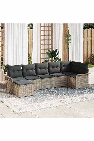 vidaxl Set de canapele pentru gradina 7 pcs Gri deschis Rattan poli