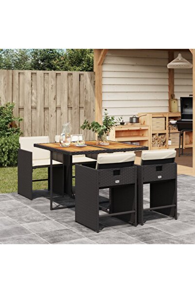 vidaxl Set mobilier de gradina cu perne, 5 piese, negru, poliratan