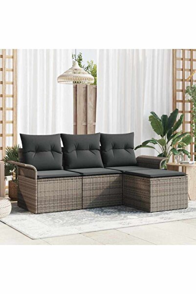 vidaxl Set de canapele pentru gradina cu perna 4 pcs Gri Rattan poli