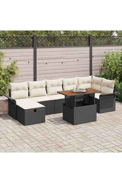 vidaxl Set de canapele pentru gradina cu perna 8 pcs Negru poliratan