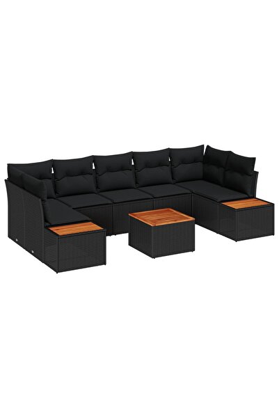 vidaxl Set de canapele pentru gradina cu perna 8 pcs Negru Rattan poli