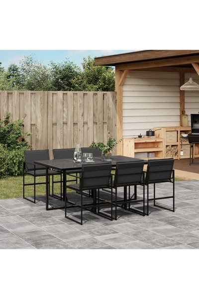 vidaxl Set mobilier de gradina, 7 piese, cu perne, negru, textilena