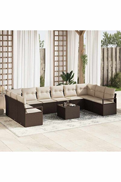 vidaxl Set de canapea cu perna 11 pcs Maro poliratan