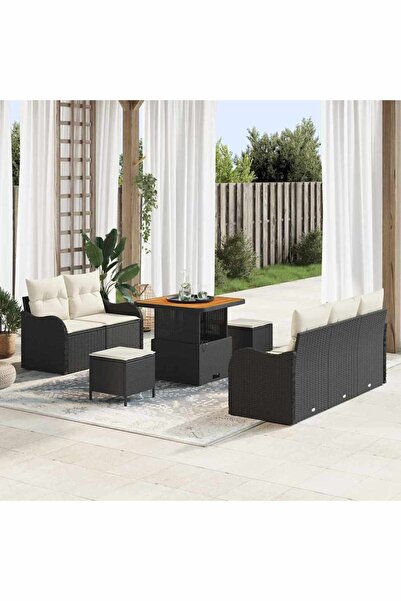 vidaxl Set de canapele pentru gradina cu perna 8 pcs Negru poliratan