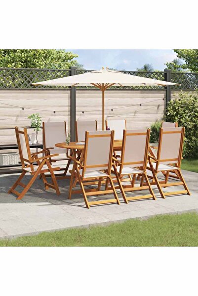 vidaxl Set mobilier de gradina, 9 piese, lemn masiv acacia/textilena