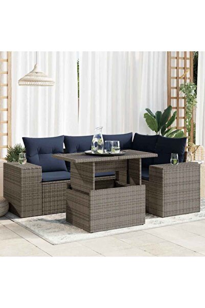 vidaxl Set mobilier gradina cu perne 5 piese gri poliratan