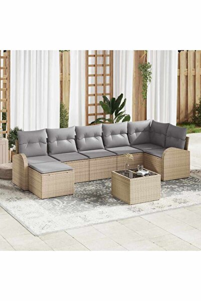 vidaxl Set de canapele pentru gradina cu perna 8 pcs Bej Rattan poli
