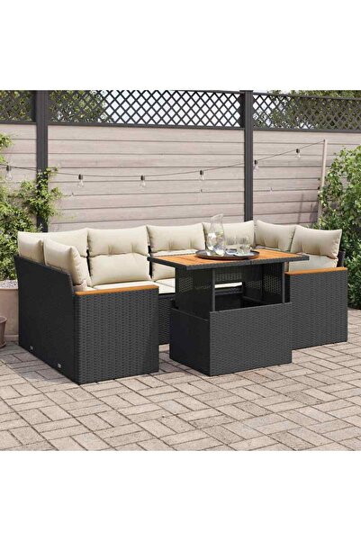 vidaxl Set mobilier gradina perne 6 piese negru poliratan/lemn acacia