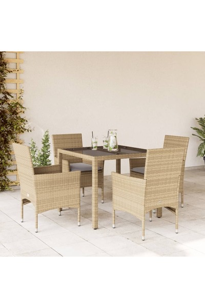 vidaxl Set mobilier de gradina cu perne 5 piese bej poliratan & sticla