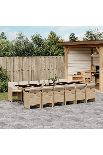 vidaxl Set mobilier de gradina cu perne, 13 piese, bej, poliratan