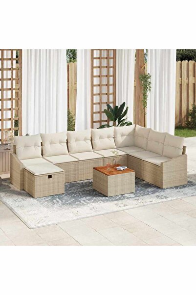 vidaxl Set de canapele pentru gradina cu perna 9 pcs Bej poliratan
