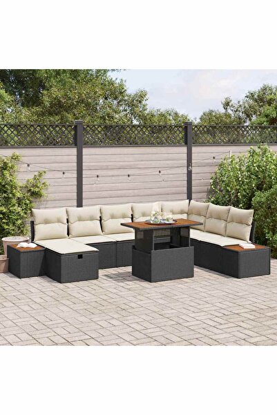 vidaxl Set de canapele pentru gradina cu perna 9 pcs Negru poliratan