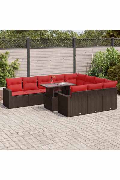 vidaxl Set canapele gradina perne 11 piese, maro, poliratan/lemn acacia