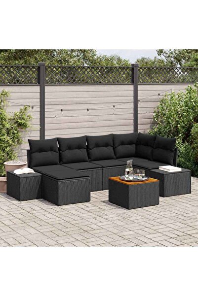 vidaxl Set de canapele pentru gradina cu perna 7 pcs Negru poliratan
