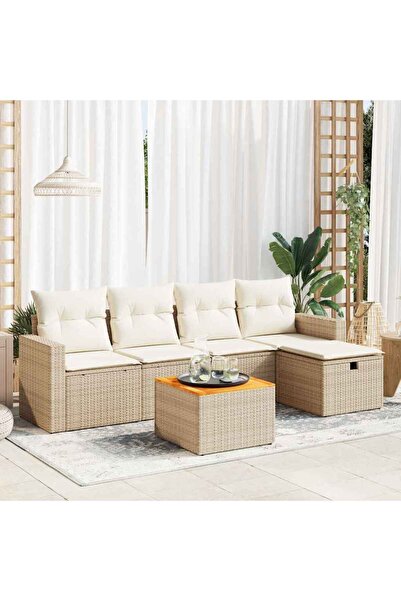 vidaxl Set canapele de gradina cu perne, 6 piese, bej, poliratan