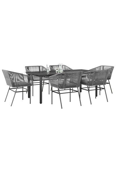 vidaxl Set de sufragerie de gradina de 7 piese sticla poliratan gri