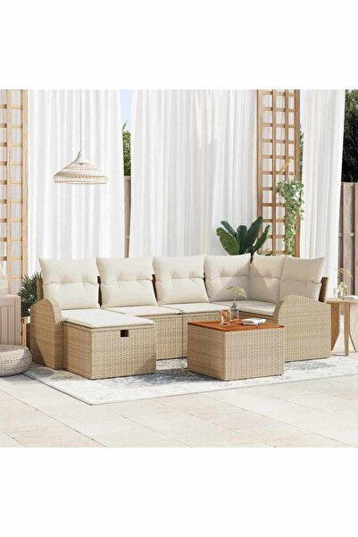 vidaxl Set de canapele pentru gradina cu perna 7 pcs Bej Rattan poli