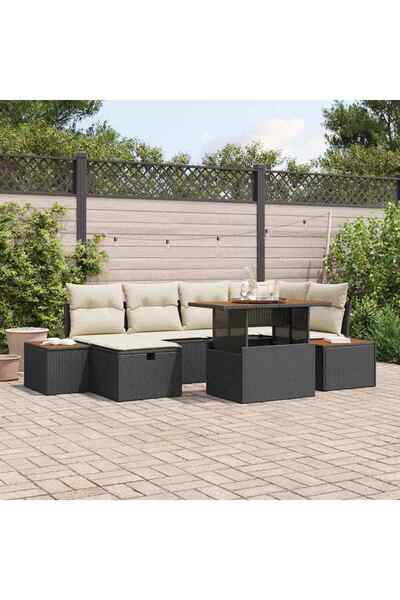 vidaxl Set de canapele pentru gradina 7 pcs Negru poliratan