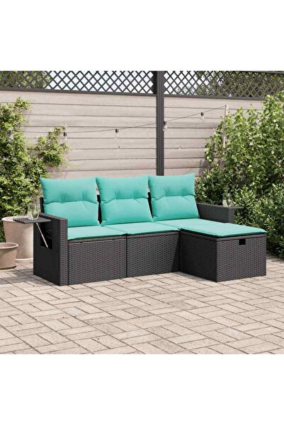 vidaxl Set mobilier de gradina cu perne, 4 piese, negru, poliratan