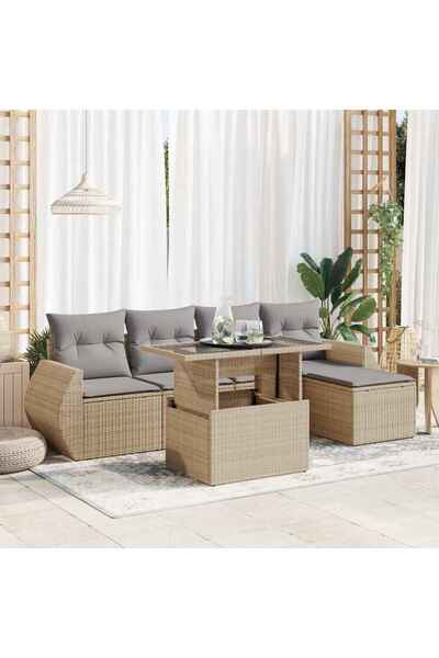 vidaxl Set canapele de gradina cu perne, 6 piese, bej, poliratan