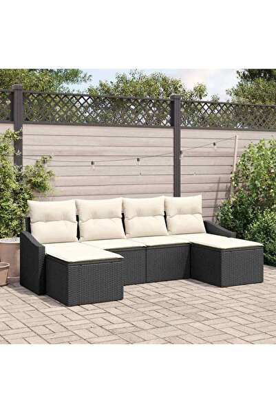 vidaxl Set de masa pentru gradina cu perna 6 pcs Negru È™i Crem