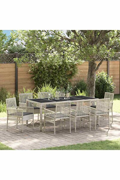 vidaxl Set de masa pentru gradina 9 pcs Gri deschis poliratan