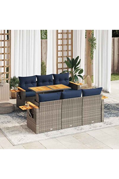 vidaxl Set canapele de gradina, 7 piese, cu perne, gri, poliratan