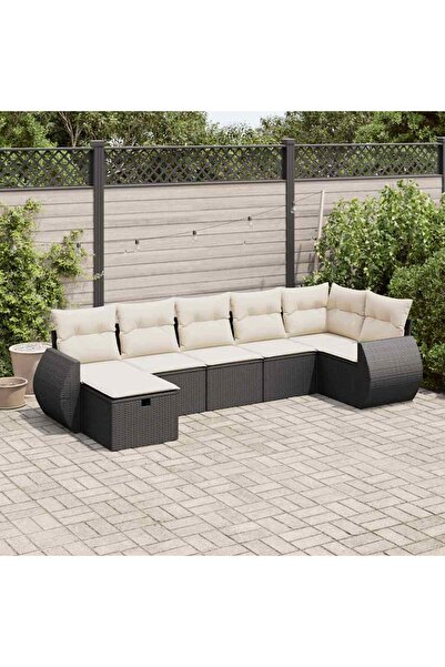 vidaxl Set canapele de gradina cu perne, 7 piese, negru, poliratan