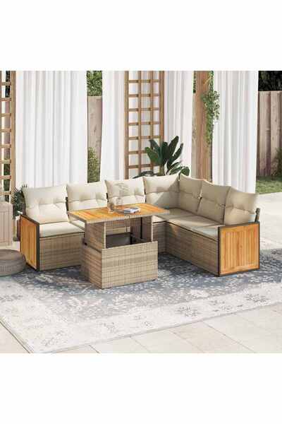 vidaxl Set canapele gradina cu perne 7 piese bej poliratan/lemn acacia