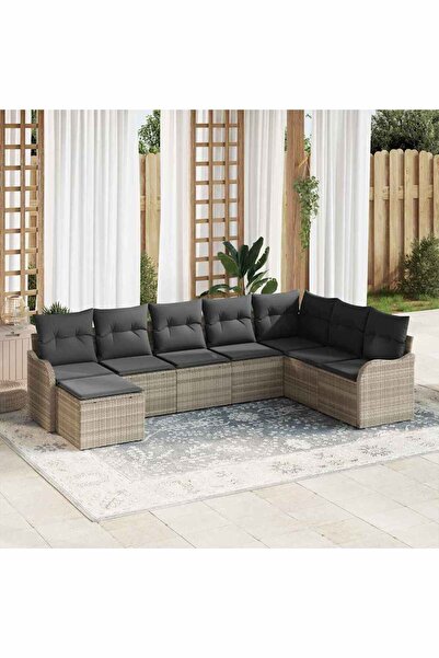 vidaxl Set de canapele pentru gradina 8 pcs Gri deschis Rattan poli