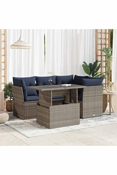 vidaxl Set canapea de gradina cu perne, 5 piese, poliratan/lemn acacia