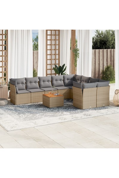 vidaxl Set canapele de gradina, 10 piese, cu perne, bej, poliratan