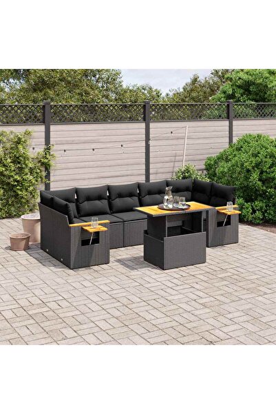 vidaxl Set mobilier de gradina cu perne, 8 piese, negru, poliratan