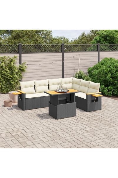vidaxl Set canapele de gradina cu perne, 7 piese, negru, poliratan