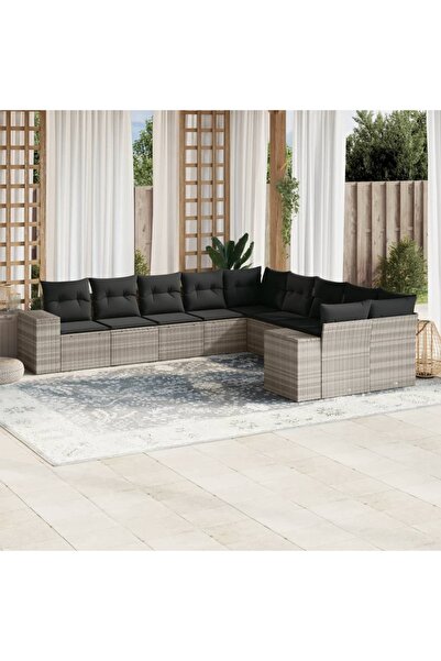 vidaxl Set canapele de gradina cu perne 10 piese gri deschis poliratan
