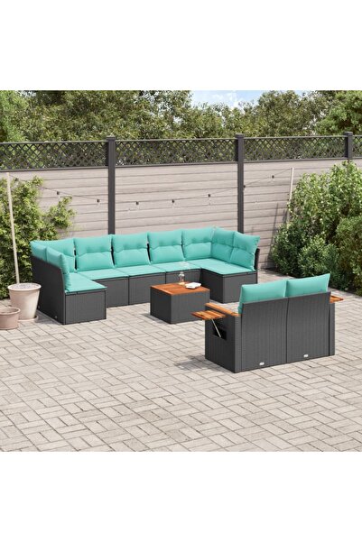 vidaxl Set canapele de gradina cu perne, 10 piese, negru, poliratan