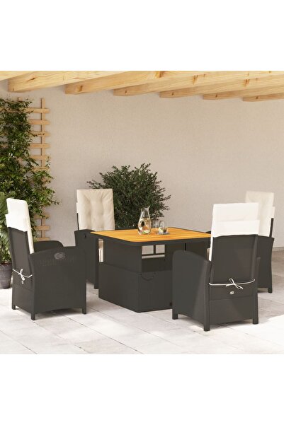 vidaxl Set mobilier de gradina cu perne, 5 piese, negru, poliratan
