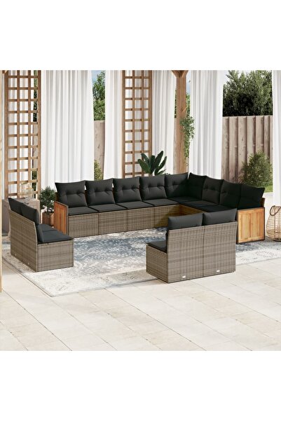 vidaxl Set canapea de gradina cu perne, 12 piese, gri, poliratan