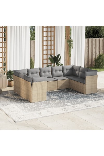 vidaxl Set canapele de gradina, 9 piese, cu perne, bej, poliratan