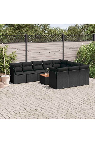 vidaxl Set canapele de gradina cu perne, 11 piese, negru, poliratan