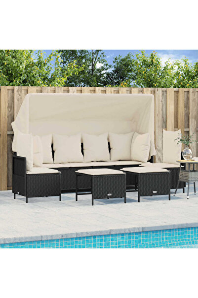 vidaxl Set mobilier de gradina cu perne, 5 piese, negru, poliratan