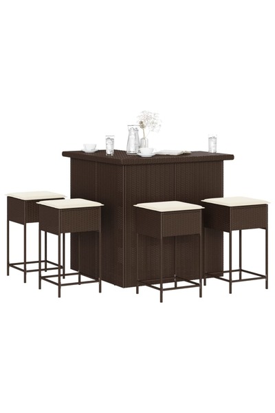 vidaxl Set mobilier bar de gradina cu perne, 5 piese, maro, poliratan