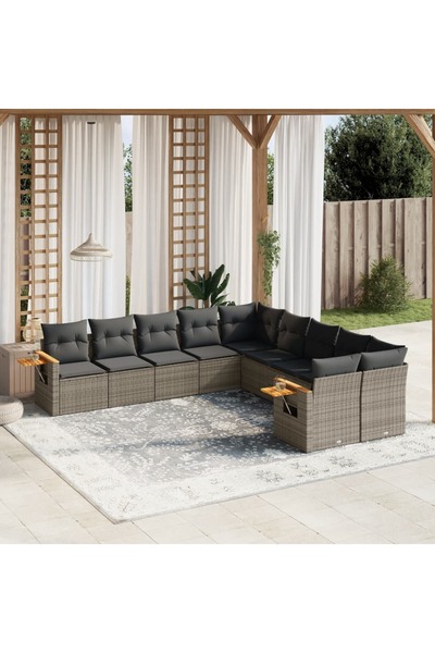 vidaxl Set mobilier de gradina cu perne, 10 piese, gri, poliratan