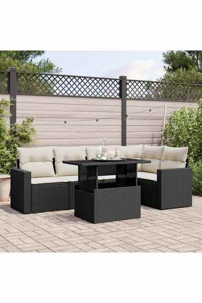 vidaxl Set mobilier de gradina cu perne, 6 piese, negru, poliratan