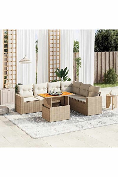 vidaxl Set canapele de gradina, 7 piese, cu perne, bej, poliratan