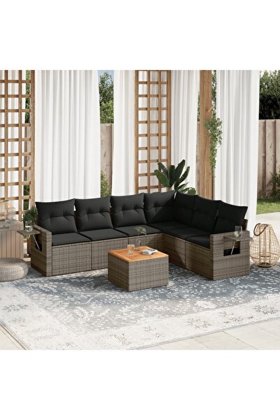 vidaxl Set canapele de gradina, 7 piese, cu perne, gri, poliratan