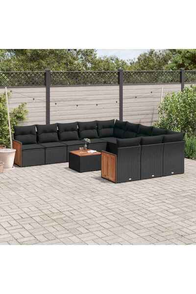 vidaxl Set canapele de gradina, 12 piese, cu perne, negru, poliratan